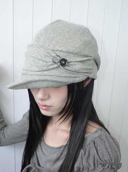 ang project Striped Handmade Pleated Wide Brim Vintage Women&
