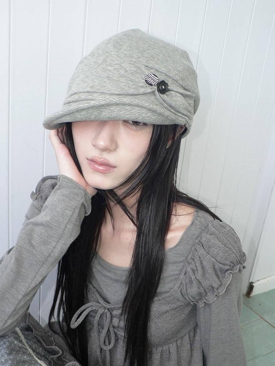 ang project Striped Handmade Pleated Wide Brim Vintage Women&