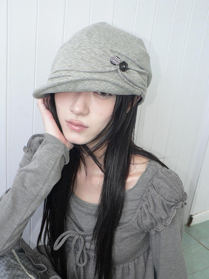 ang project Striped Handmade Pleated Wide Brim Vintage Women&