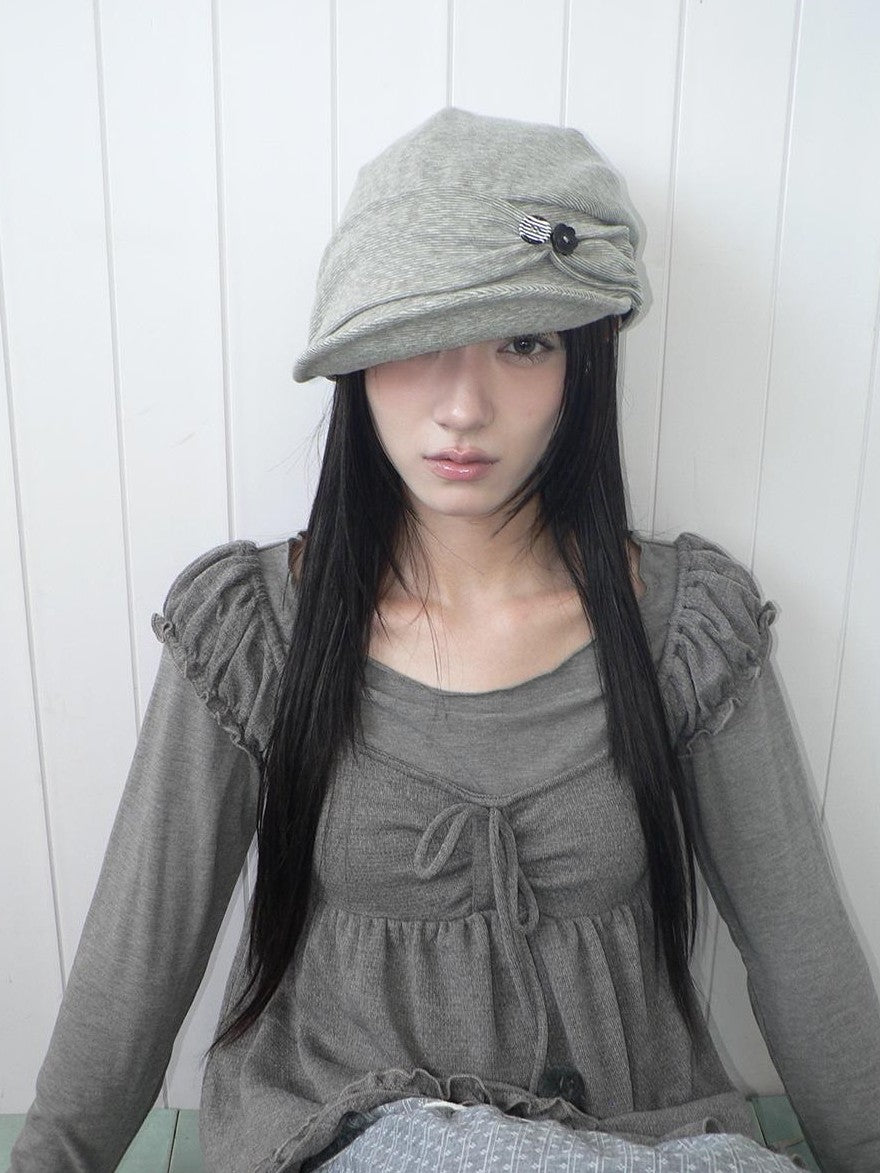 ang project Striped Handmade Pleated Wide Brim Vintage Women&