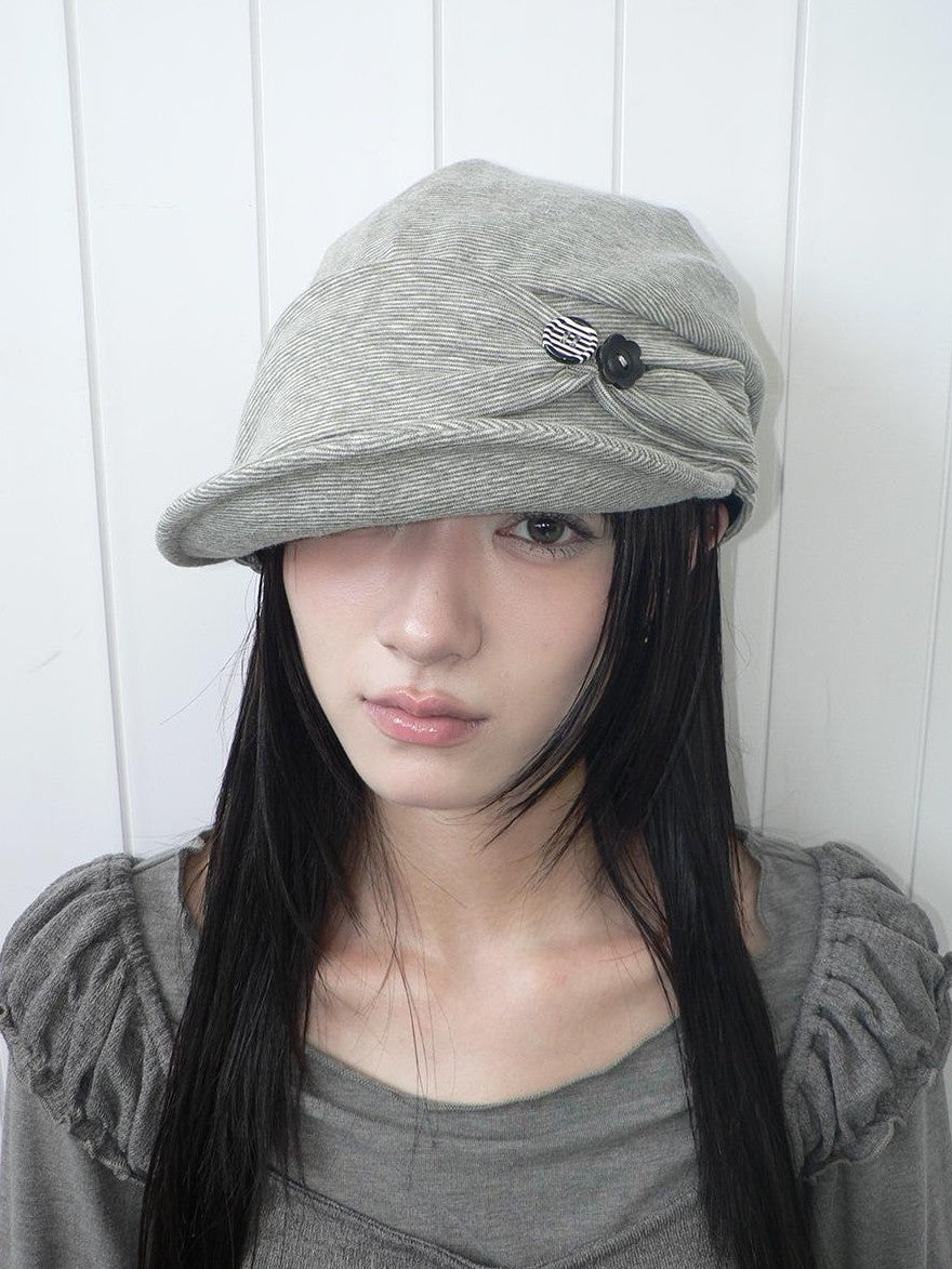 ang project Striped Handmade Pleated Wide Brim Vintage Women&