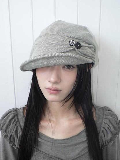 ang project Striped Handmade Pleated Wide Brim Vintage Women&