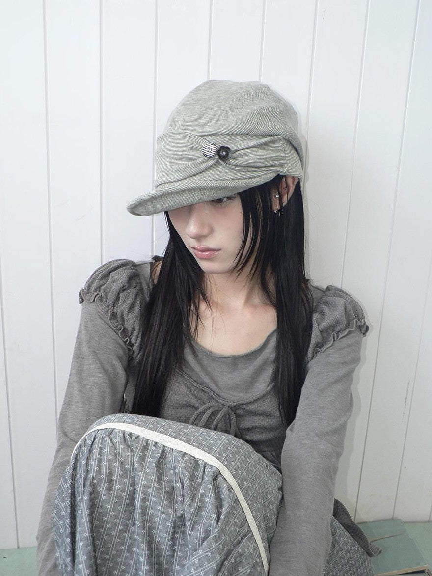 ang project Striped Handmade Pleated Wide Brim Vintage Women&