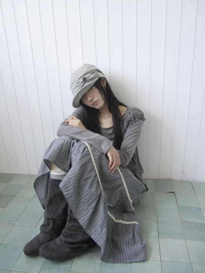 ang project Striped Handmade Pleated Wide Brim Vintage Women&