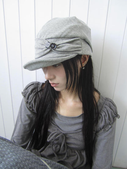 ang project Striped Handmade Pleated Wide Brim Vintage Women&