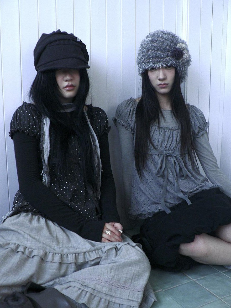 ang project Striped Handmade Pleated Wide Brim Vintage Women&