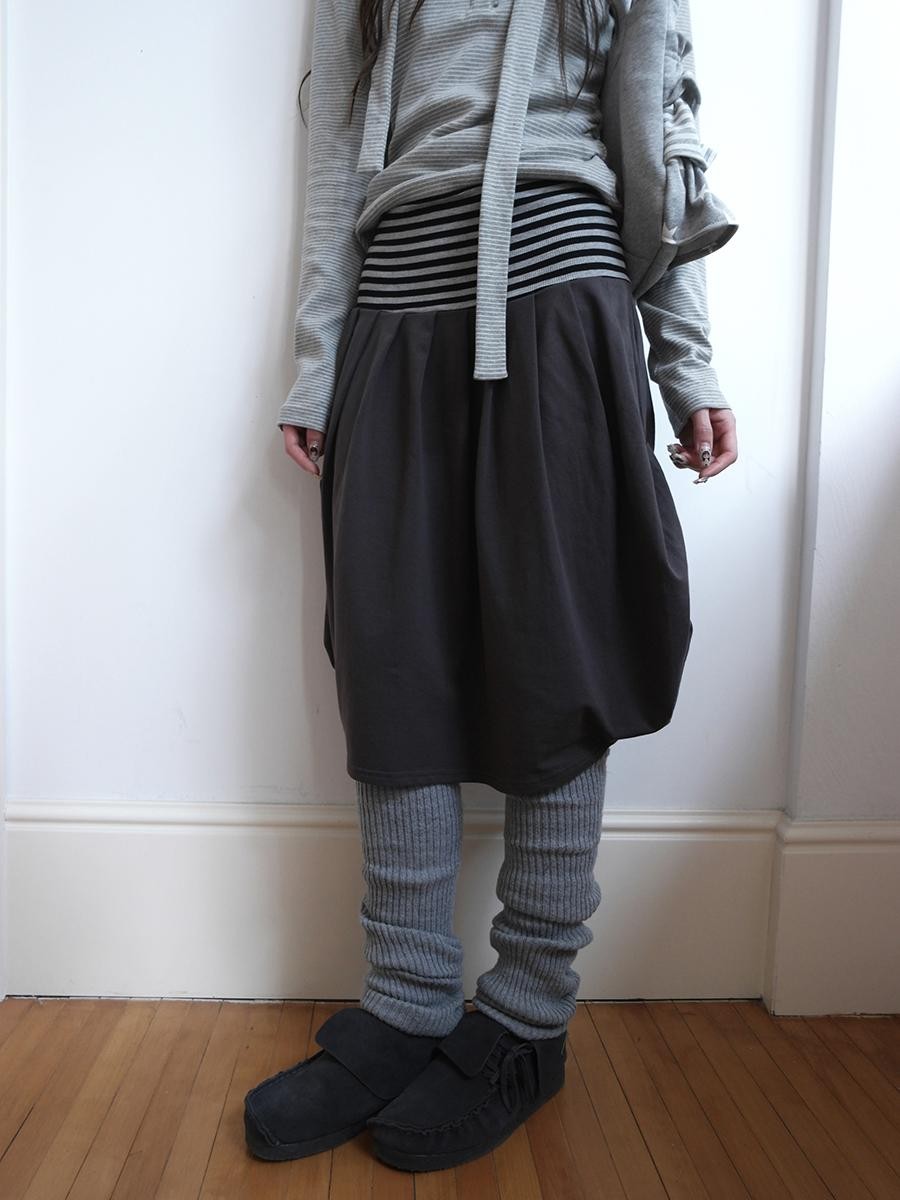 ang project Striped Panel Fleece Lined Bubble Midi Skirts Women&