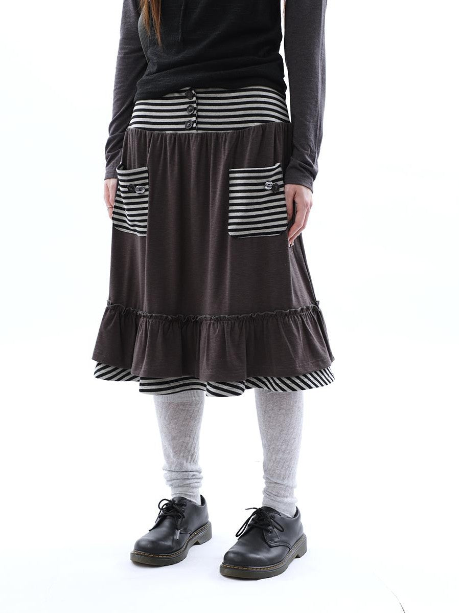 ang project Striped Pleated Pocket Ruffle High Waist Women&
