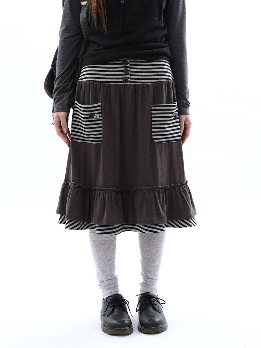 ang project Striped Pleated Pocket Ruffle High Waist Women&