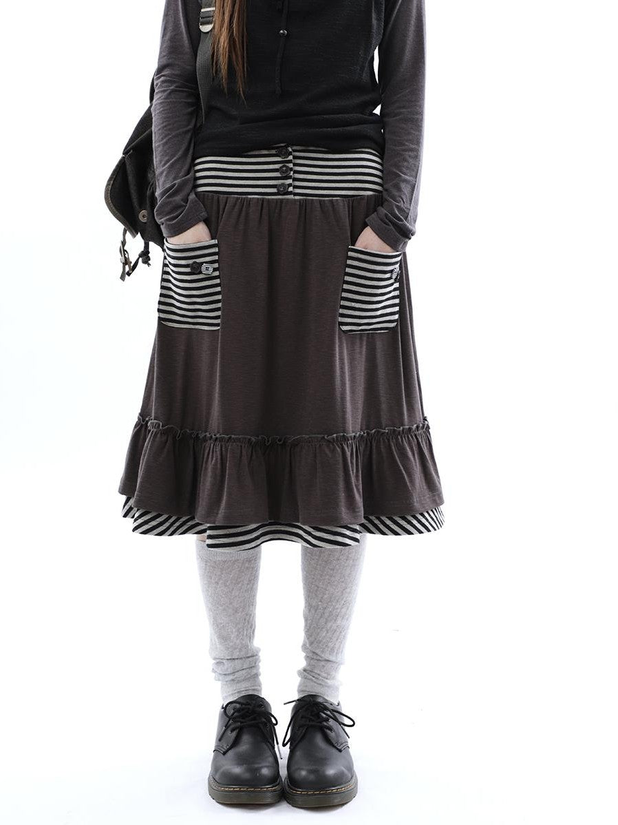 ang project Striped Pleated Pocket Ruffle High Waist Women&