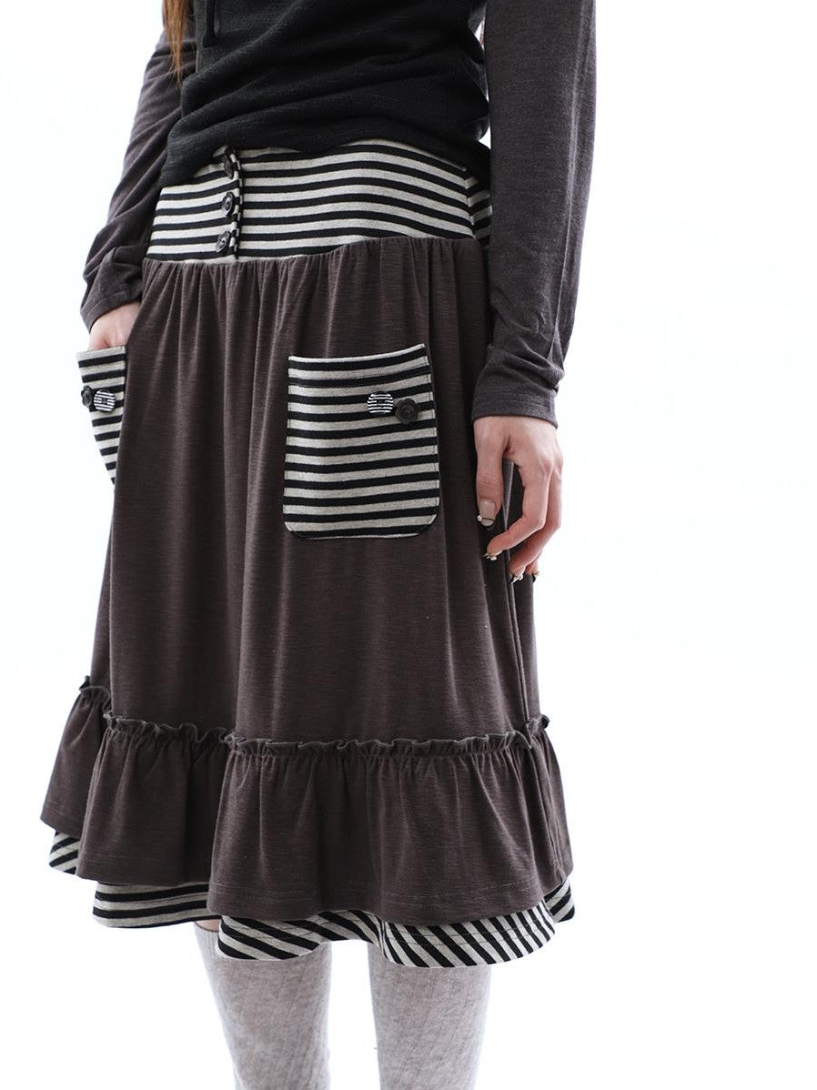 ang project Striped Pleated Pocket Ruffle High Waist Women&