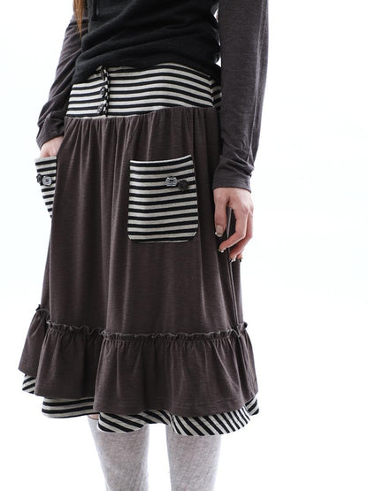 ang project Striped Pleated Pocket Ruffle High Waist Women&