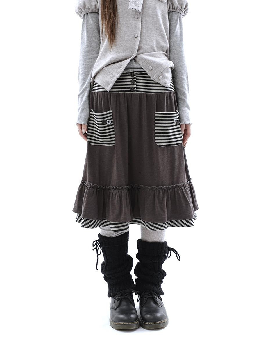ang project Striped Pleated Pocket Ruffle High Waist Women&