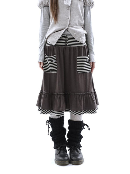 ang project Striped Pleated Pocket Ruffle High Waist Women&
