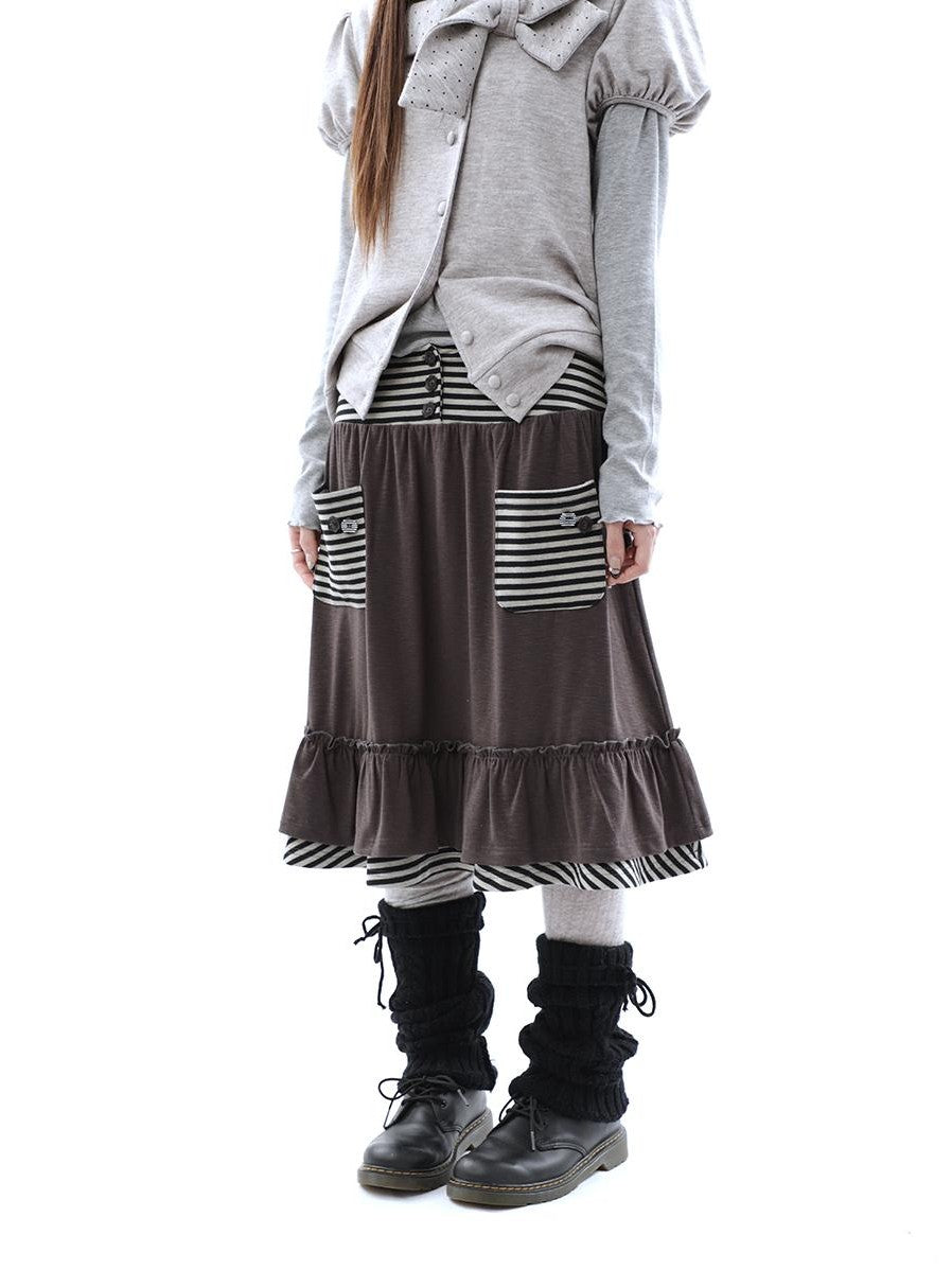ang project Striped Pleated Pocket Ruffle High Waist Women&