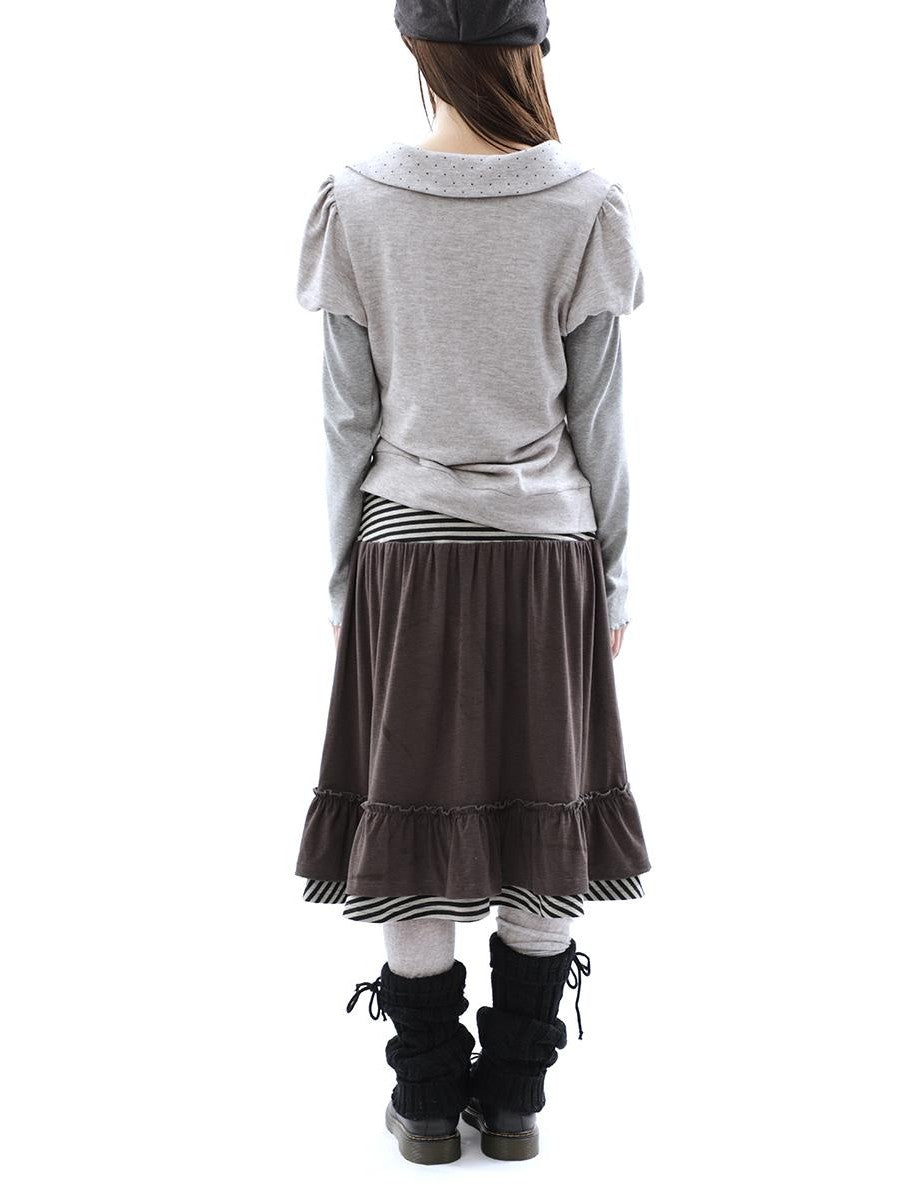 ang project Striped Pleated Pocket Ruffle High Waist Women&