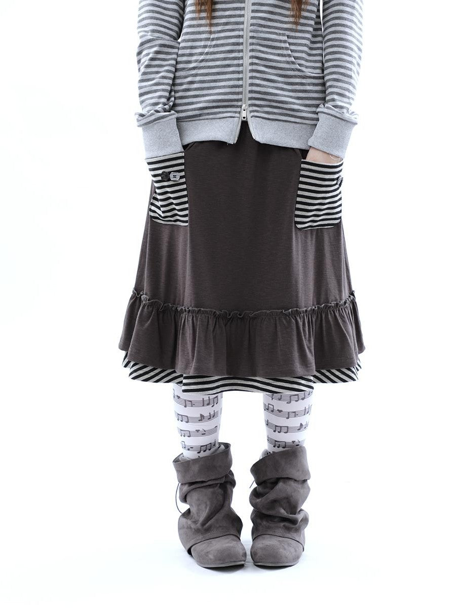 ang project Striped Pleated Pocket Ruffle High Waist Women&