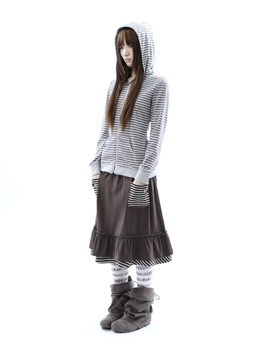 ang project Striped Pleated Pocket Ruffle High Waist Women&