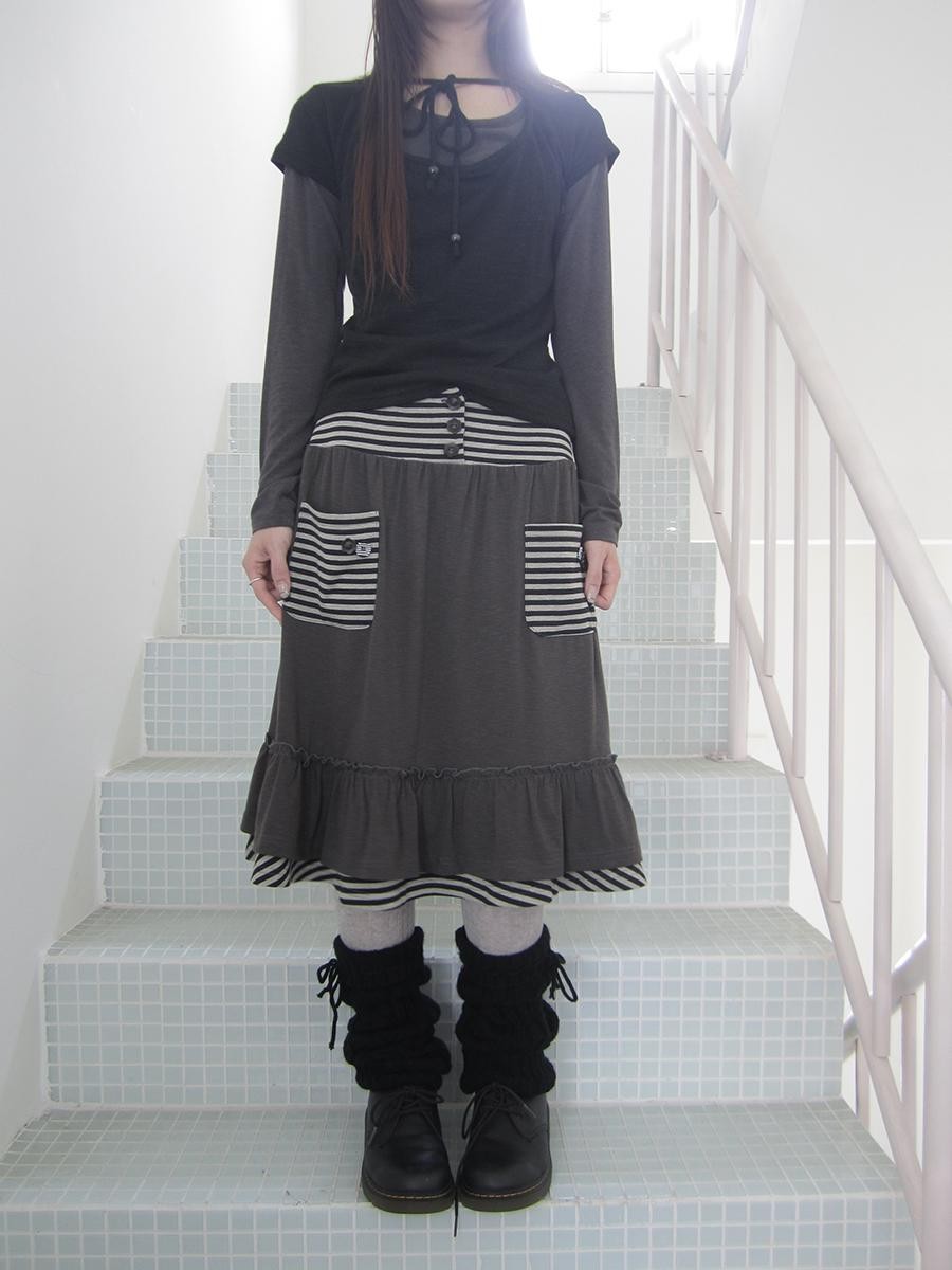 ang project Striped Pleated Pocket Ruffle High Waist Women&