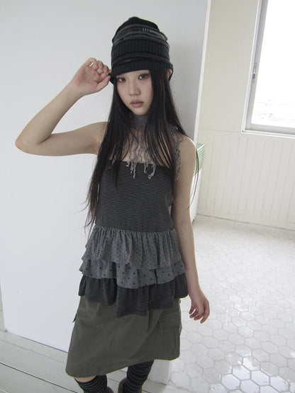 ang project Striped Polka Dot Star Patchwork Layered Hem Women&