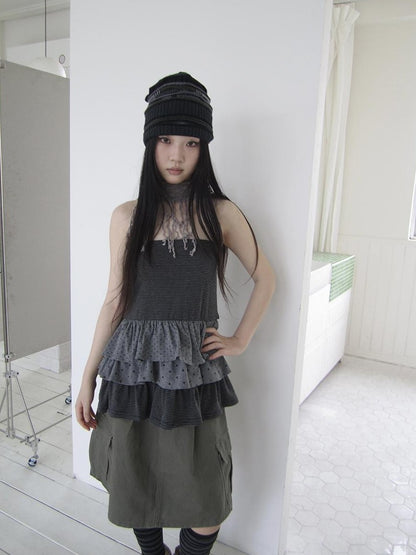 ang project Striped Polka Dot Star Patchwork Layered Hem Women&