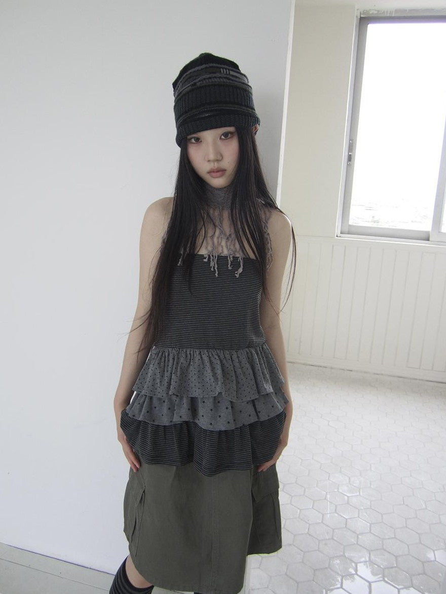 ang project Striped Polka Dot Star Patchwork Layered Hem Women&