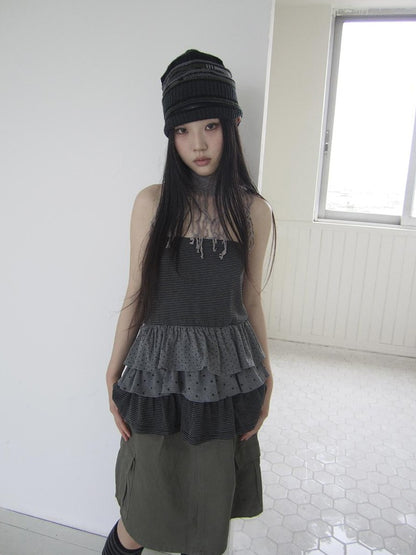 ang project Striped Polka Dot Star Patchwork Layered Hem Women&