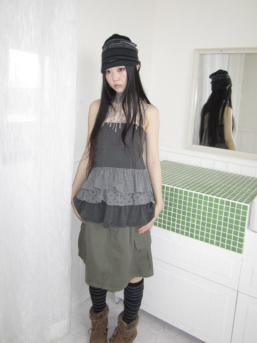 ang project Striped Polka Dot Star Patchwork Layered Hem Women&