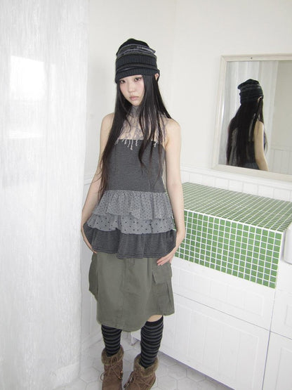 ang project Striped Polka Dot Star Patchwork Layered Hem Women&