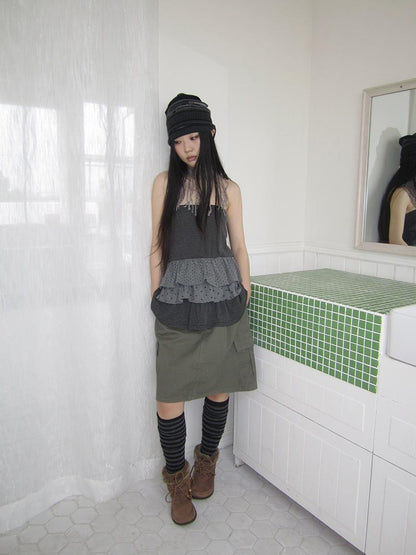 ang project Striped Polka Dot Star Patchwork Layered Hem Women&