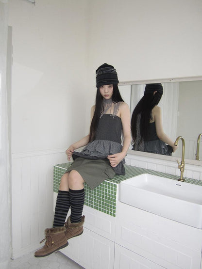 ang project Striped Polka Dot Star Patchwork Layered Hem Women&