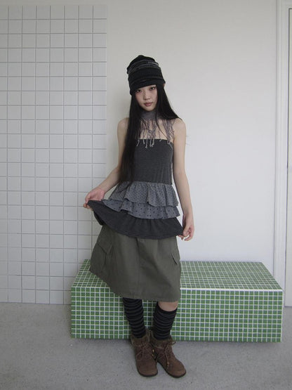 ang project Striped Polka Dot Star Patchwork Layered Hem Women&