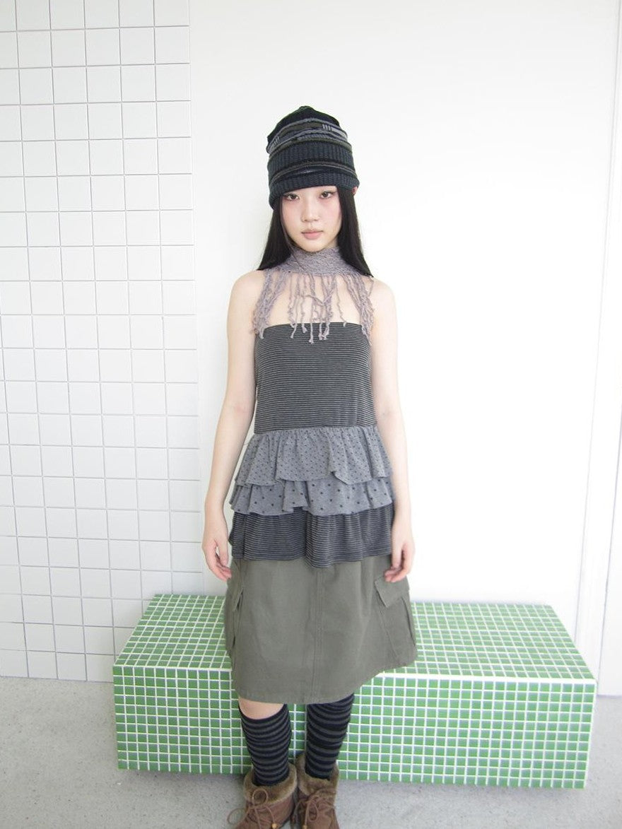 ang project Striped Polka Dot Star Patchwork Layered Hem Women&