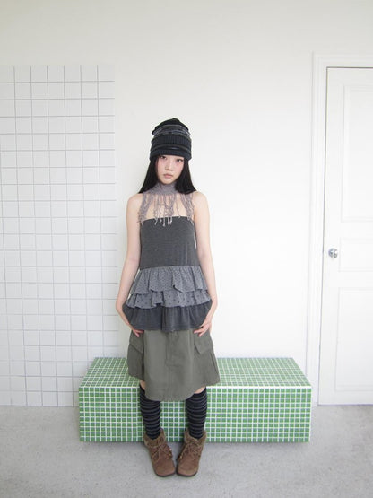 ang project Striped Polka Dot Star Patchwork Layered Hem Women&