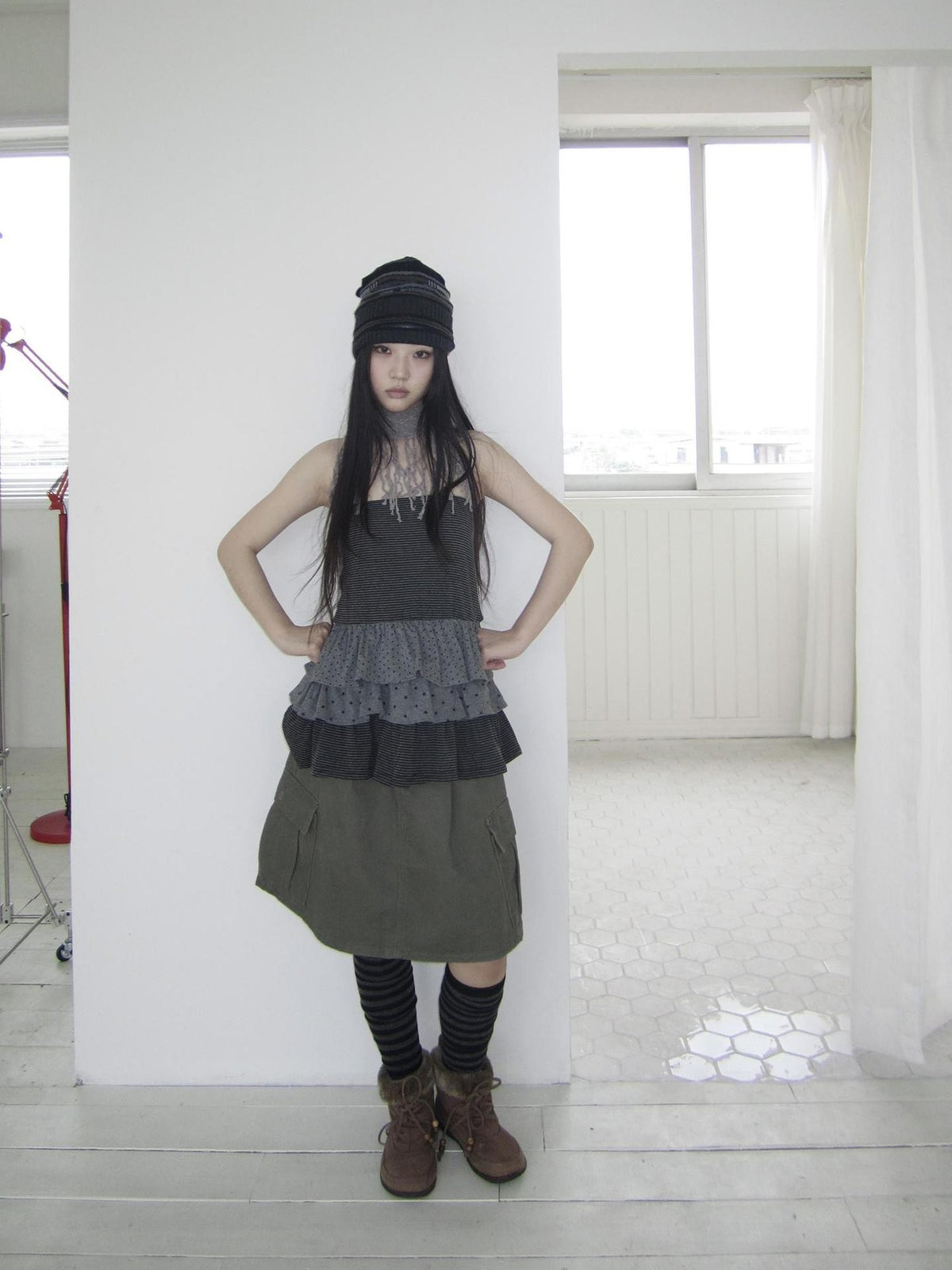 ang project Striped Polka Dot Star Patchwork Layered Hem Women&