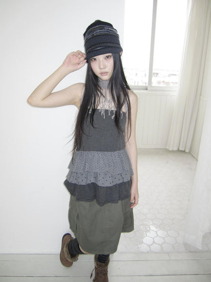ang project Striped Polka Dot Star Patchwork Layered Hem Women&