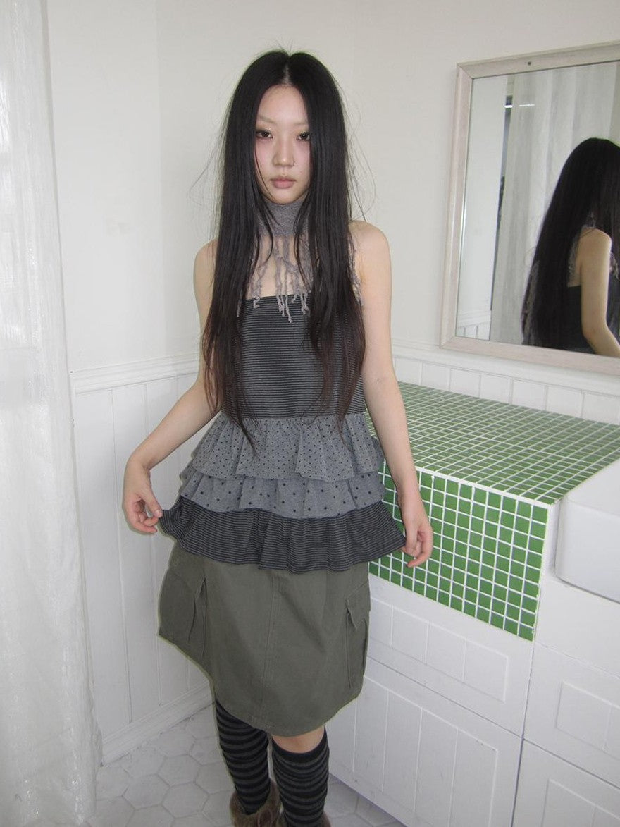 ang project Striped Polka Dot Star Patchwork Layered Hem Women&