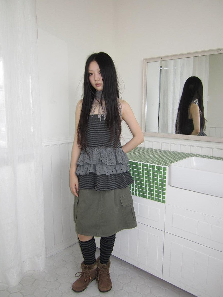 ang project Striped Polka Dot Star Patchwork Layered Hem Women&