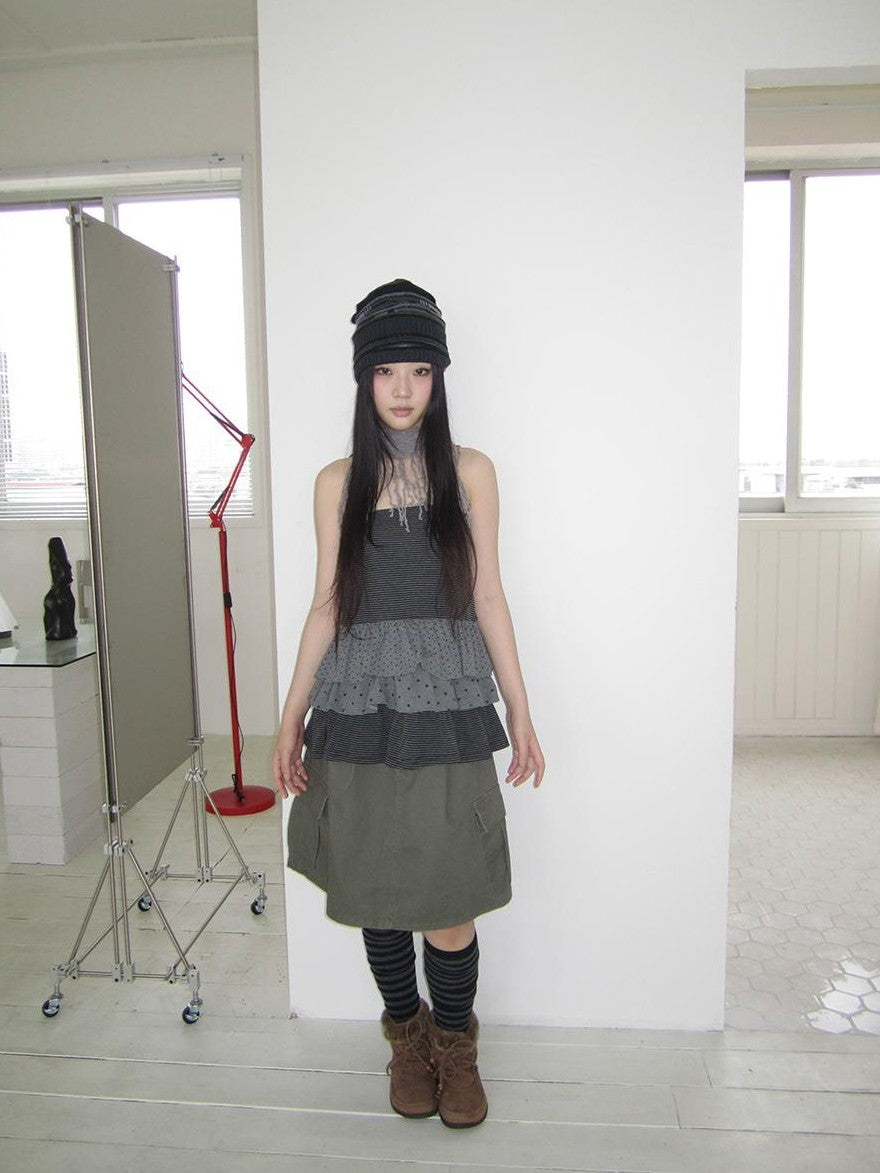 ang project Striped Polka Dot Star Patchwork Layered Hem Women&