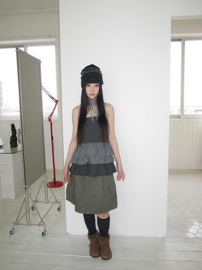 ang project Striped Polka Dot Star Patchwork Layered Hem Women&