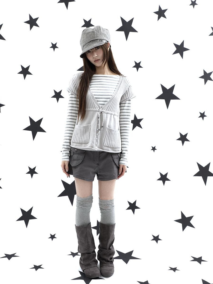 ang project Striped Printed One Shoulder Slim Fit Korean Women&