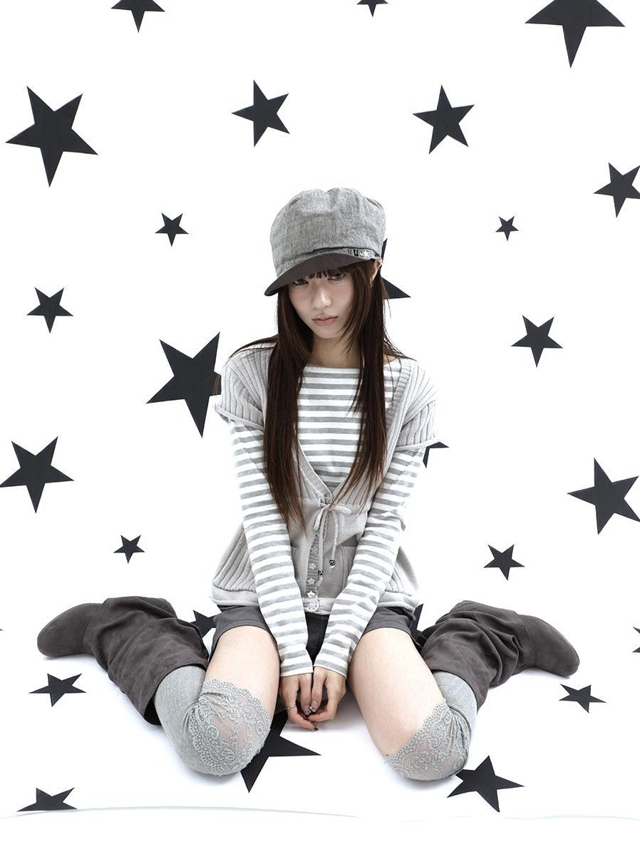 ang project Striped Printed One Shoulder Slim Fit Korean Women&