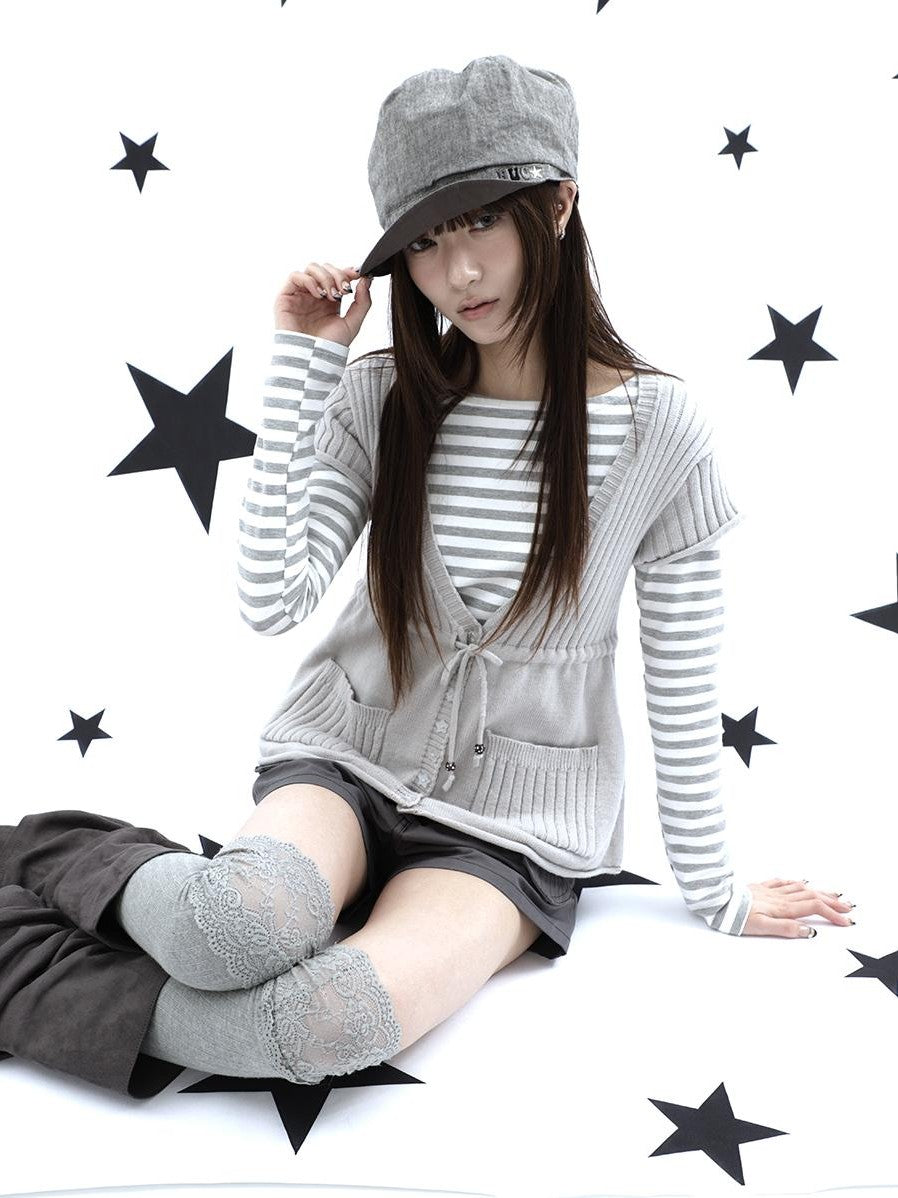 ang project Striped Printed One Shoulder Slim Fit Korean Women&