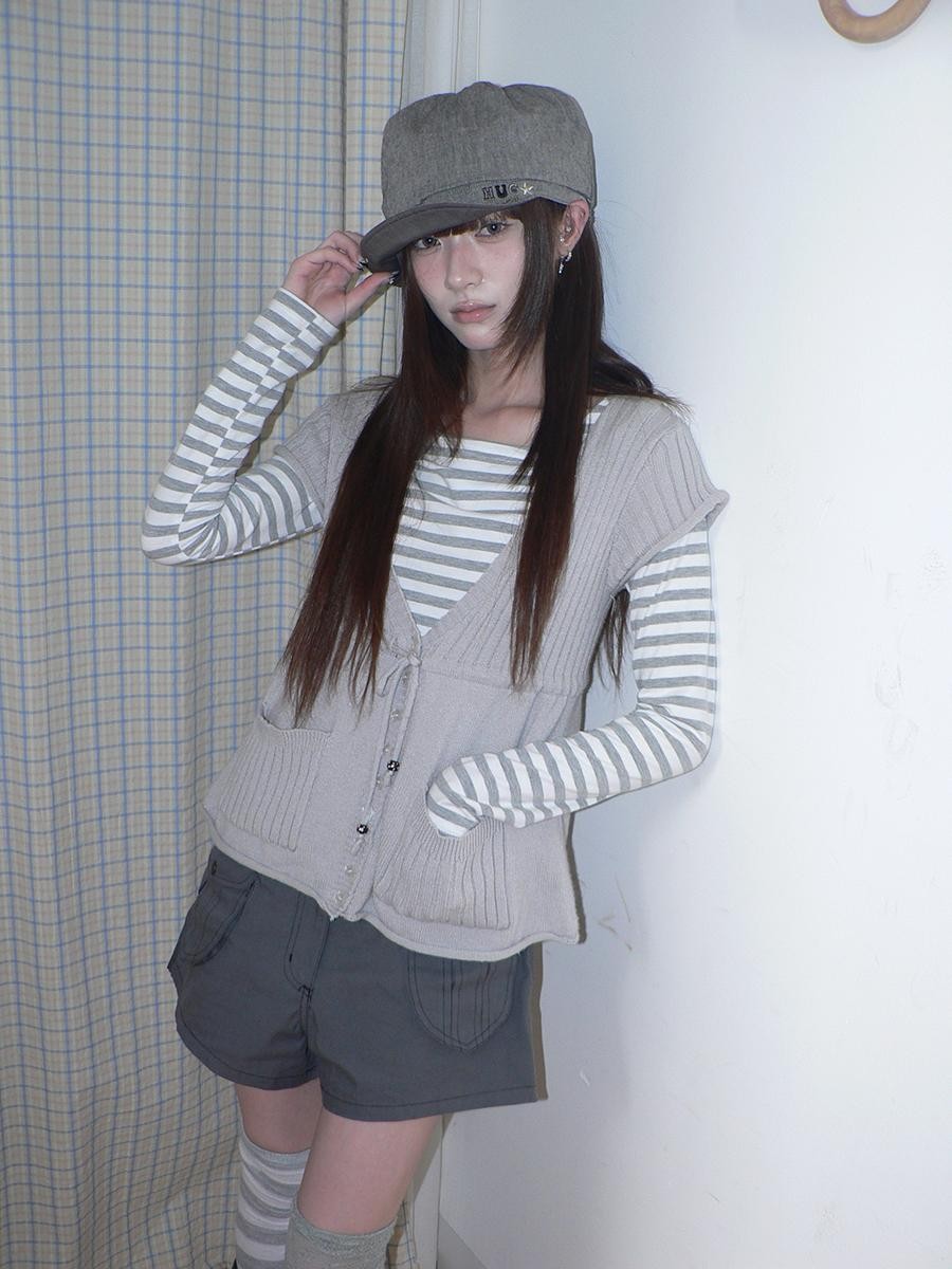 ang project Striped Printed One Shoulder Slim Fit Korean Women&