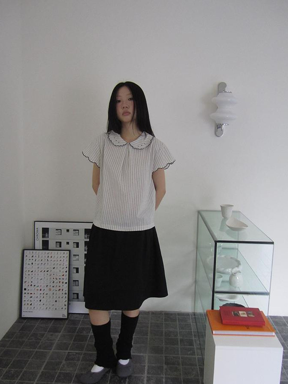ang project Striped Ruffle Collar Blouse