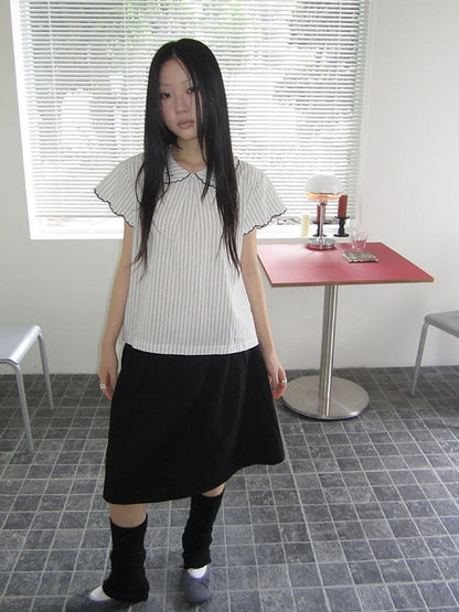 ang project Striped Ruffle Collar Blouse