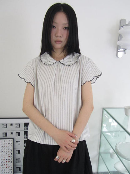 ang project Striped Ruffle Collar Blouse