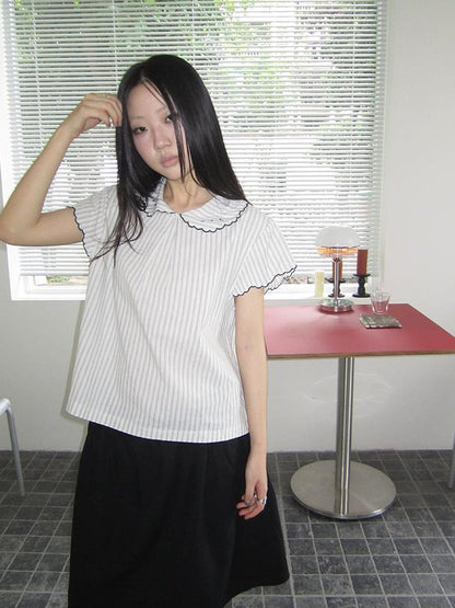 ang project Striped Ruffle Collar Blouse