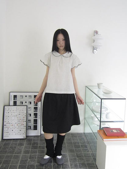 ang project Striped Ruffle Collar Blouse