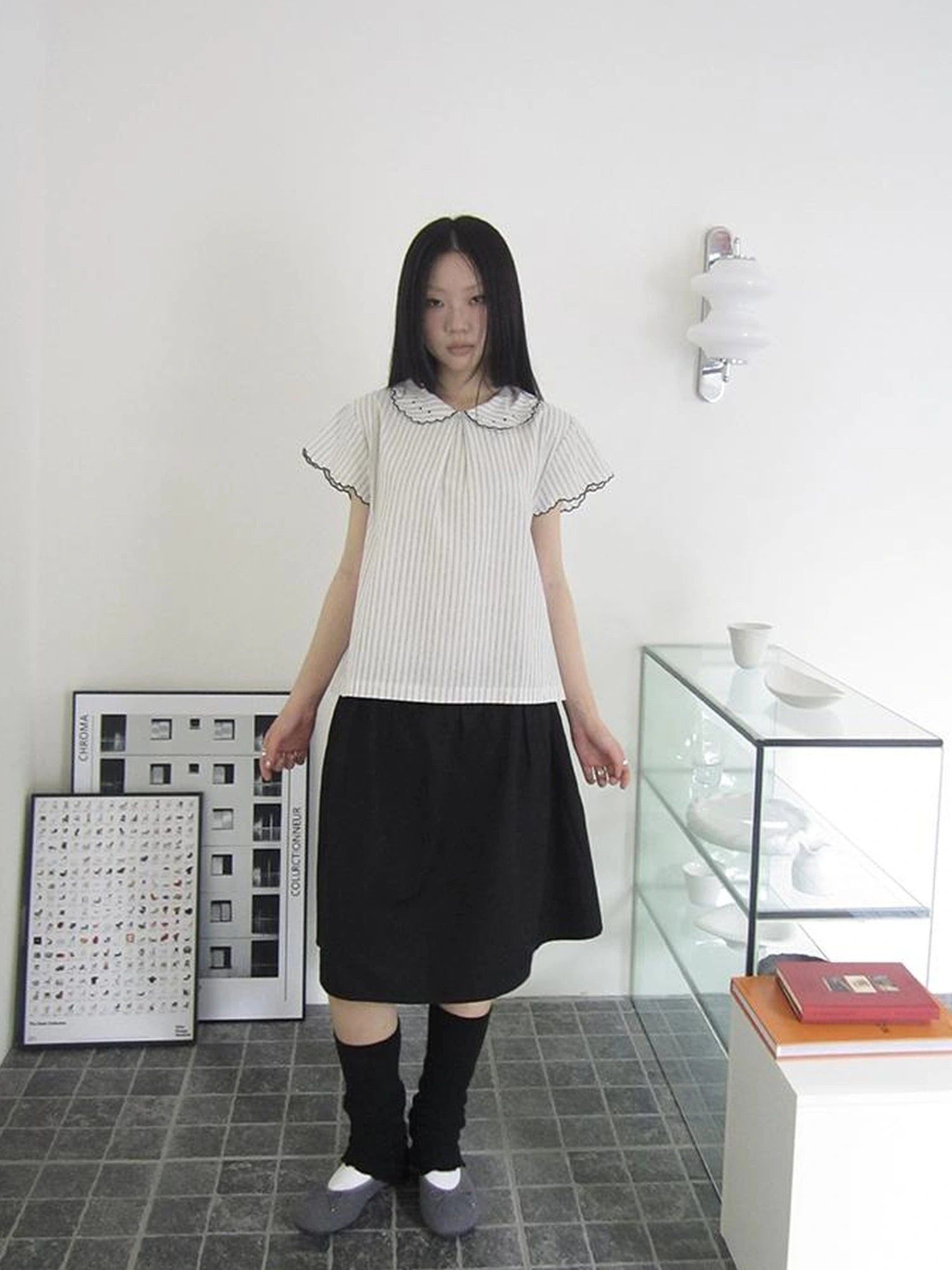 Striped Ruffle Collar Blouse